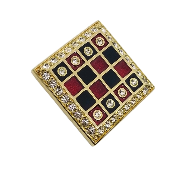 SWAROVSKI 1980S CRYSTAL CHECKERBOARD STATEMENT BROOCH - Picture 3 of 5
